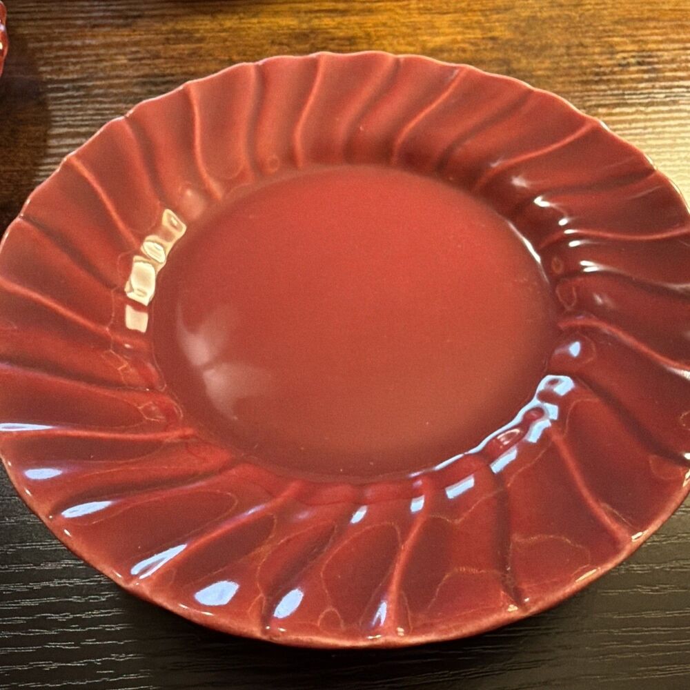 Set of 4 Franciscan Coronado Swirl Glossy Burgundy Maroon Dessert Plates VTG